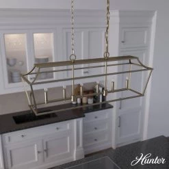 Laurel Ridge 6-Light Alturas Gold Linear Chandelier by Hunter -Hunter Sales alturas gold hunter chandeliers 19078 e1 1000