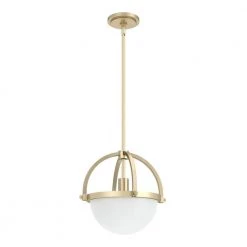 Wedgefield 1 Light Alturas Gold Island Pendant Light with Frosted Cased White Glass Shade Kitchen Light by Hunter
