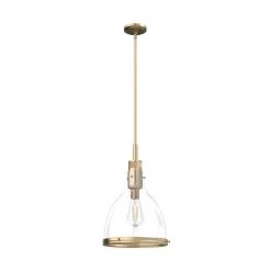 Van Nuys 1 Light Alturas Gold Island Pendant Light with Clear Glass Shade Dining Room Light by Hunter