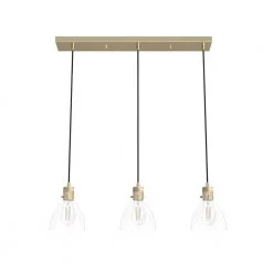 Van Nuys 3 Light Alturas Gold Island Chandelier with Clear Glass Shades Dining Room Light by Hunter
