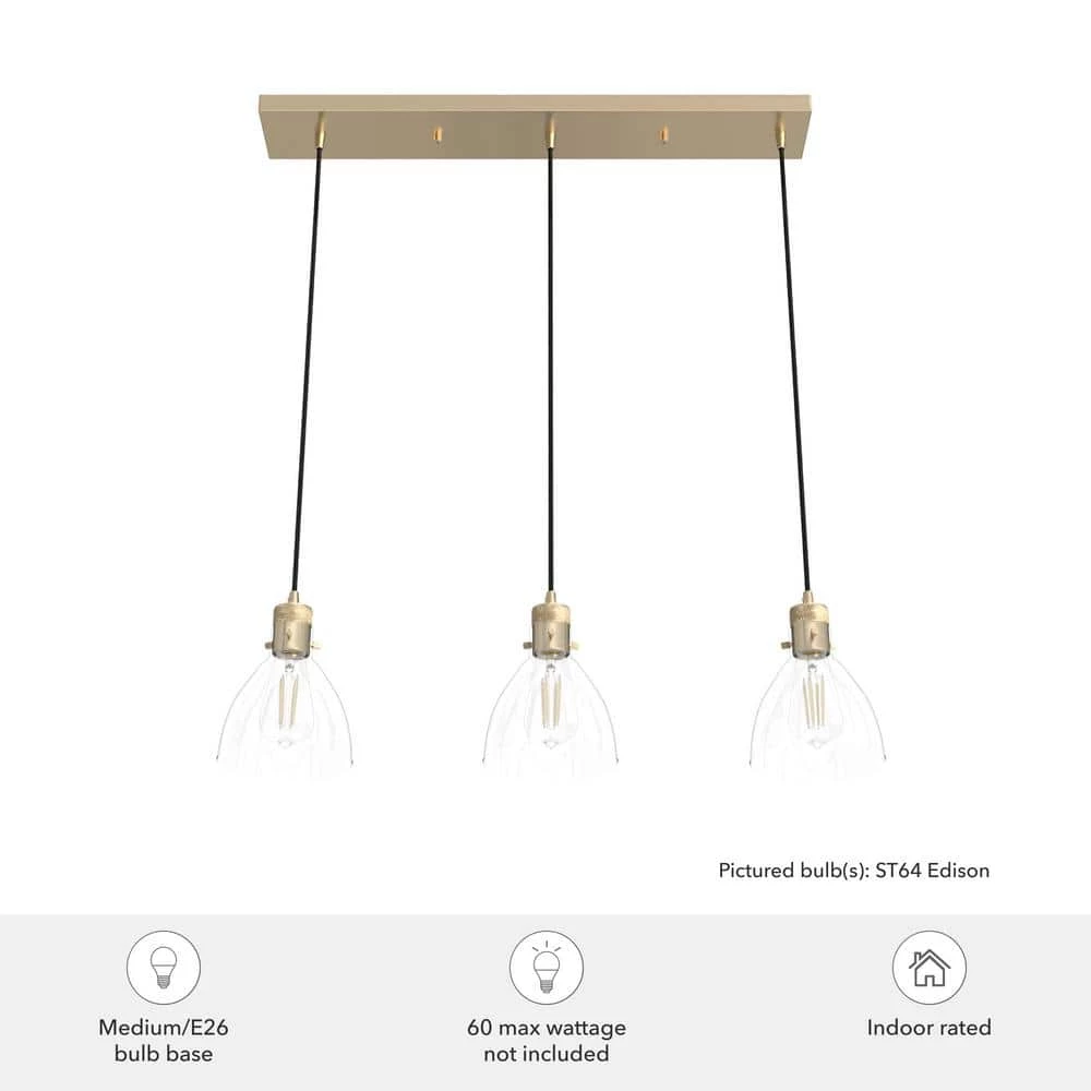 Van Nuys 3 Light Alturas Gold Island Chandelier with Clear Glass Shades Dining Room Light by Hunter 8 Van Nuys 3 Light Alturas Gold Island Chandelier with Clear Glass Shades Dining Room Light by Hunter - Image 6