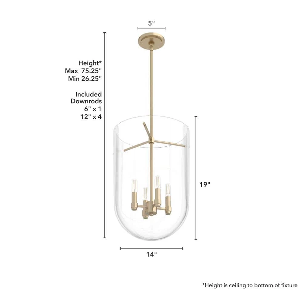 Sacha 4 Light Alturas Gold Island Pendant Light with Clear Glass Shade Dining Room Light by Hunter 8 Sacha 4 Light Alturas Gold Island Pendant Light with Clear Glass Shade Dining Room Light by Hunter - Image 6