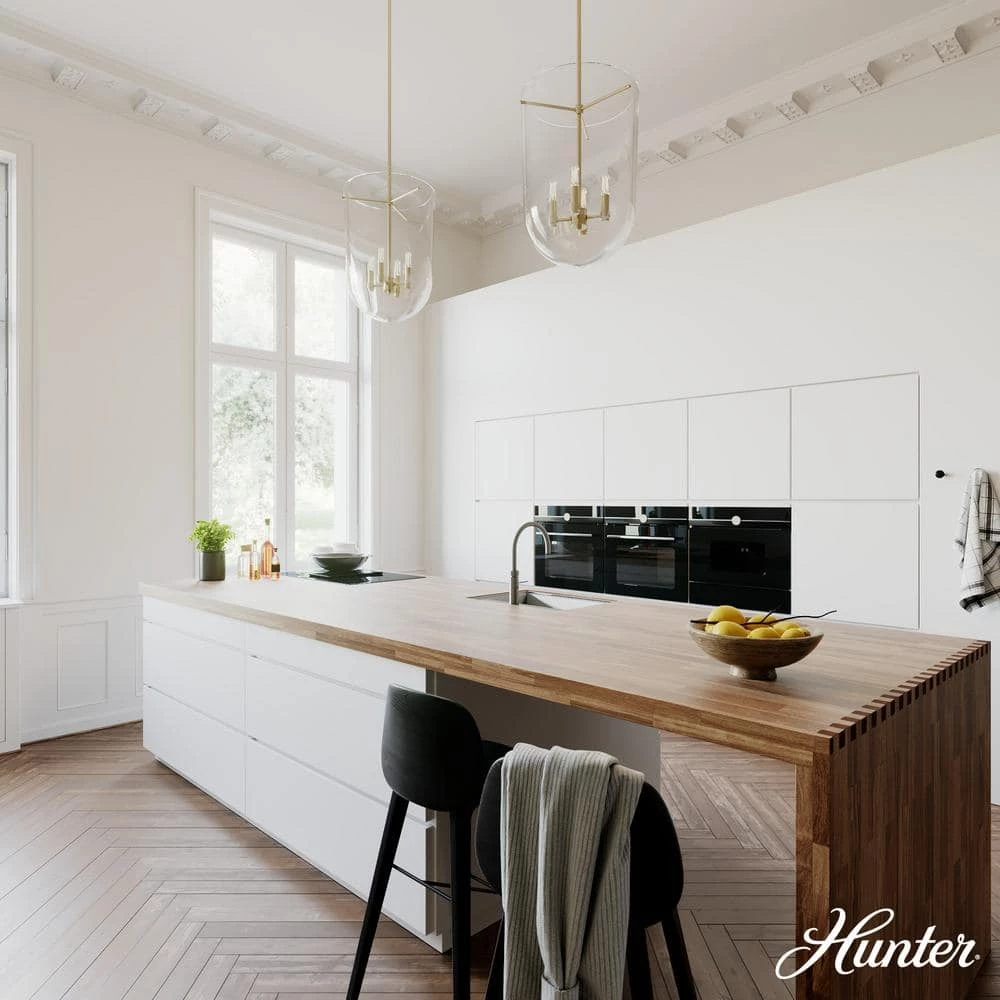 Sacha 4 Light Alturas Gold Island Pendant Light with Clear Glass Shade Dining Room Light by Hunter 6 Sacha 4 Light Alturas Gold Island Pendant Light with Clear Glass Shade Dining Room Light by Hunter - Image 4