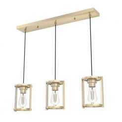 Astwood 3 Light Alturas Gold Island Chandelier with Clear Glass Shades Kitchen Light by Hunter