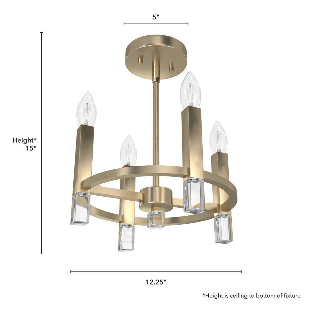 Sunjai 12.25 in. 4-Light Alturas Gold Semi-Flush Mount by Hunter 7 Sunjai 12.25 in. 4-Light Alturas Gold Semi-Flush Mount by Hunter - Image 5