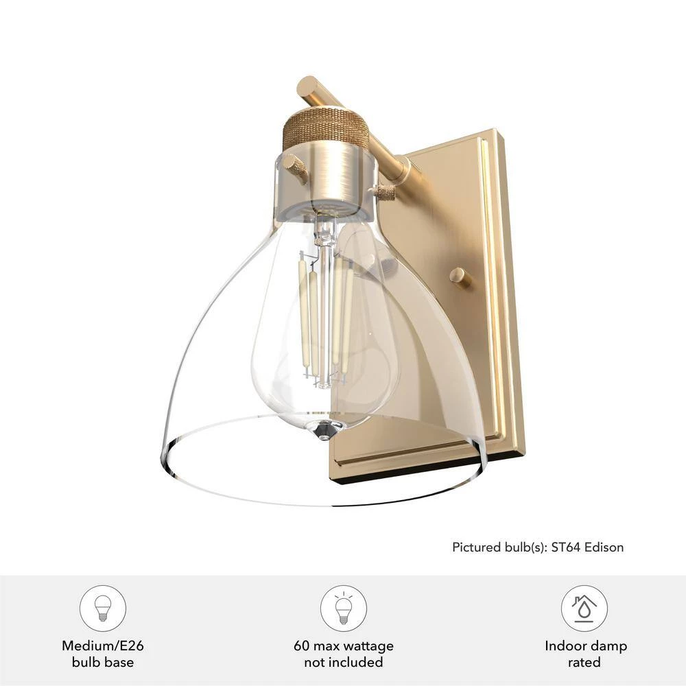 Van Nuys 1 Light Alturas Gold Wall Sconce with Clear Glass Shade Bathroom Light by Hunter 7 Van Nuys 1 Light Alturas Gold Wall Sconce with Clear Glass Shade Bathroom Light by Hunter - Image 5