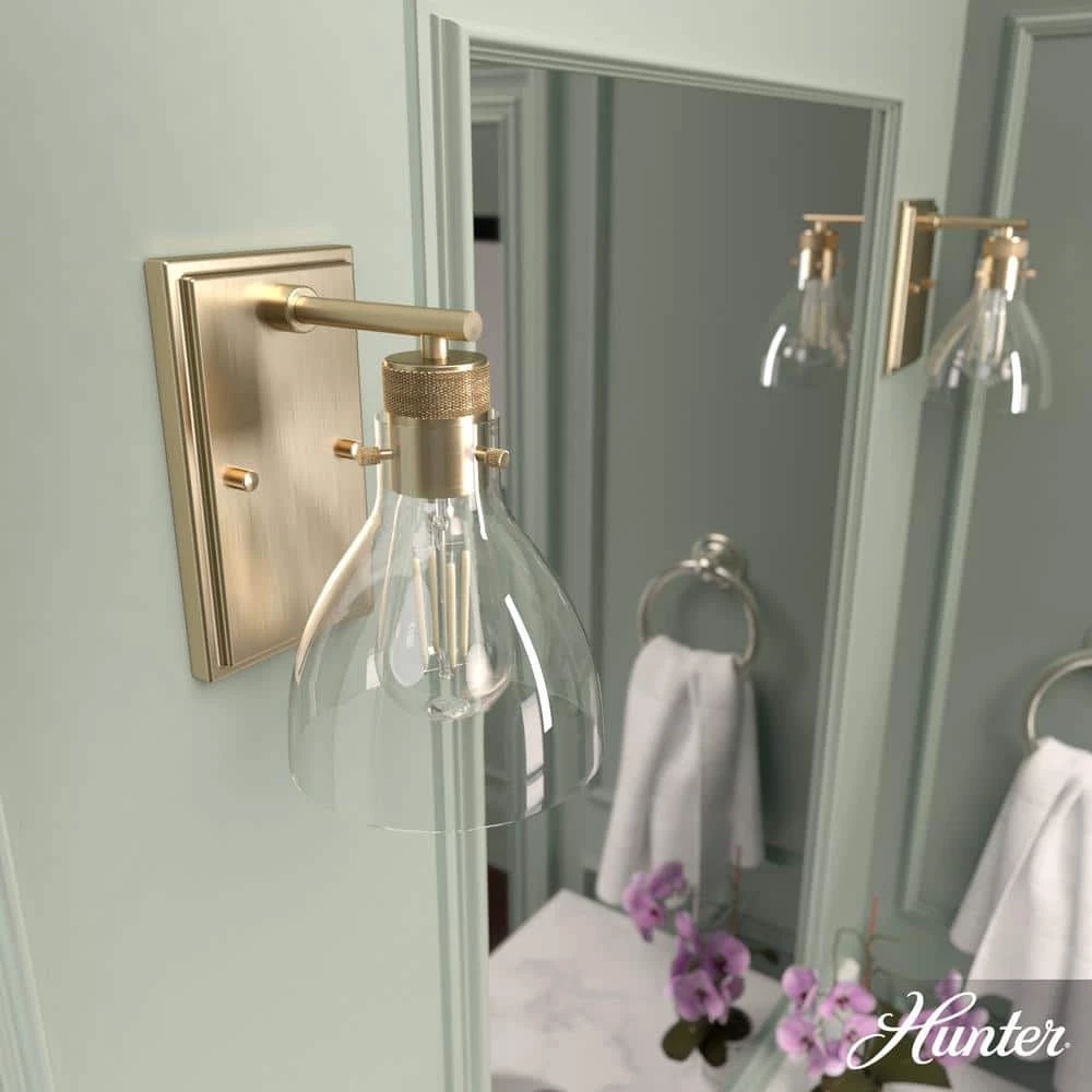 Van Nuys 1 Light Alturas Gold Wall Sconce with Clear Glass Shade Bathroom Light by Hunter 4 Van Nuys 1 Light Alturas Gold Wall Sconce with Clear Glass Shade Bathroom Light by Hunter - Image 2