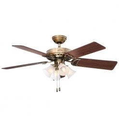 Studio Series 52 in. LED Antique Brass Indoor Ceiling Fan with Light Kit by Hunter