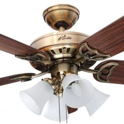 Studio Series 52 in. LED Antique Brass Indoor Ceiling Fan with Light Kit by Hunter -Hunter Sales antique brass hunter ceiling fans with lights 53063 a0 1000