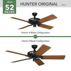 Original 52 in. Indoor/Outdoor Black Ceiling Fan with Teak Blades by Hunter -Hunter Sales black hunter ceiling fans without lights 23863 1f 1000