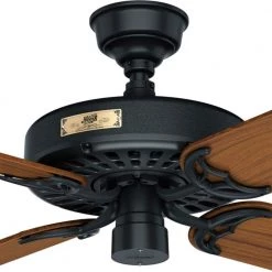 Original 52 in. Indoor/Outdoor Black Ceiling Fan with Teak Blades by Hunter -Hunter Sales black hunter ceiling fans without lights 23863 4f 1000