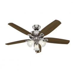 Builder Plus 52 in. Indoor Brushed Nickel Ceiling Fan With LED Light Kit and Remote by Hunter -Hunter Sales brushed nickel hunter ceiling fans with lights 32833 44 1000