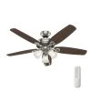 Builder Plus 52 in. Indoor Brushed Nickel Ceiling Fan With LED Light Kit and Remote by Hunter -Hunter Sales brushed nickel hunter ceiling fans with lights 32833 64 1000