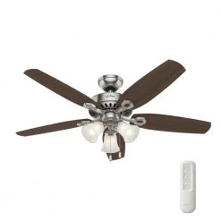 Builder Plus 52 in. Indoor Brushed Nickel Ceiling Fan With LED Light Kit and Remote by Hunter