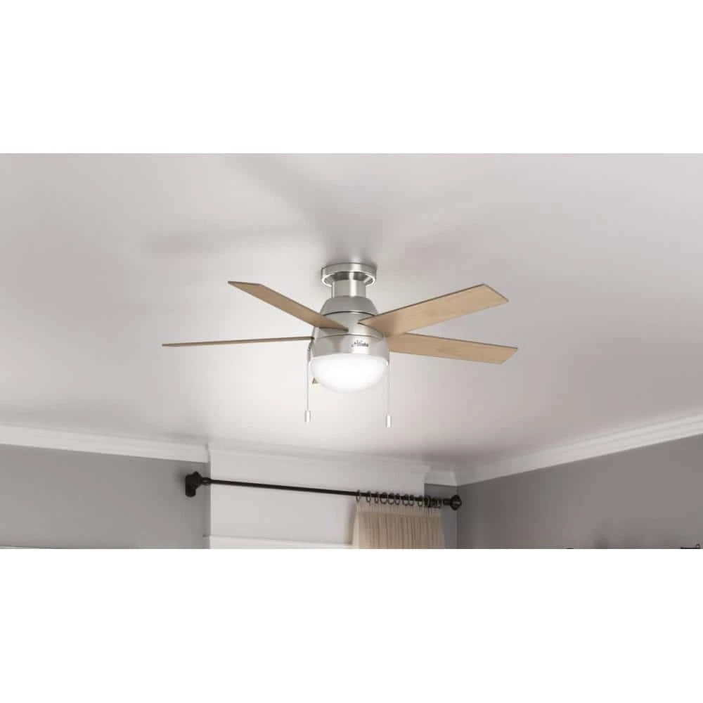 Anslee 46 in. Indoor Low Profile Brushed Nickel Ceiling Fan with Light by Hunter 13 Anslee 46 in. Indoor Low Profile Brushed Nickel Ceiling Fan with Light by Hunter - Image 11