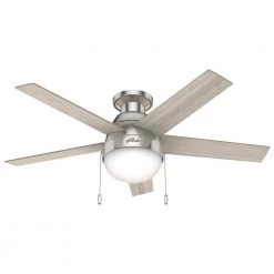 Anslee 46 in. Indoor Low Profile Brushed Nickel Ceiling Fan with Light by Hunter