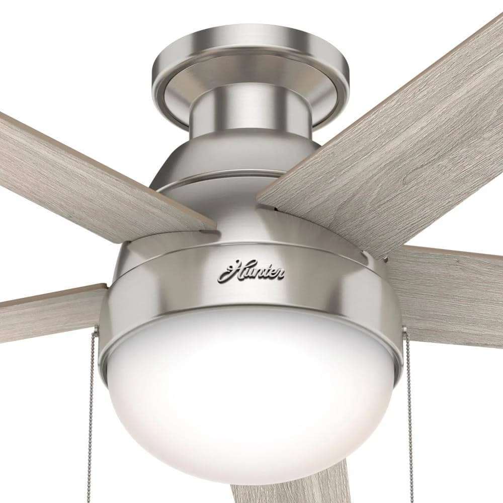Anslee 46 in. Indoor Low Profile Brushed Nickel Ceiling Fan with Light by Hunter 6 Anslee 46 in. Indoor Low Profile Brushed Nickel Ceiling Fan with Light by Hunter - Image 4