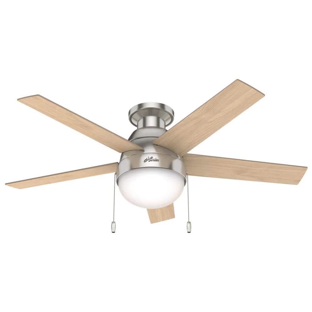 Anslee 46 in. Indoor Low Profile Brushed Nickel Ceiling Fan with Light by Hunter 7 Anslee 46 in. Indoor Low Profile Brushed Nickel Ceiling Fan with Light by Hunter - Image 5