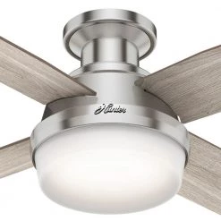 Dempsey 44 in. Low Profile LED Indoor Brushed Nickel Ceiling Fan with Light Kit and Universal Remote by Hunter -Hunter Sales brushed nickel hunter ceiling fans with lights 50282 66 1000