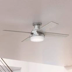 Dempsey 52 in. LED Low Profile Indoor Brushed Nickel Ceiling Fan with Light and Remote by Hunter -Hunter Sales brushed nickel hunter ceiling fans with lights 50283 4f 1000