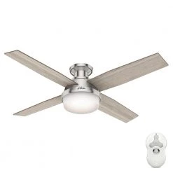 Dempsey 52 in. LED Low Profile Indoor Brushed Nickel Ceiling Fan with Light and Remote by Hunter