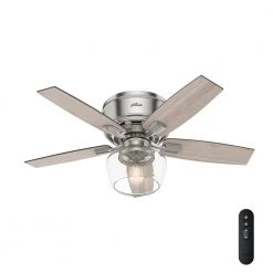 Bennett 44 in. Indoor Brushed Nickel LED Low Profile Ceiling Fan with Light Kit and Remote Control by Hunter