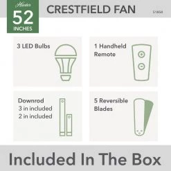 Crestfield 52 in. Indoor Brushed Nickel Ceiling Fan with Light Kit and Remote by Hunter -Hunter Sales brushed nickel hunter ceiling fans with lights 51858 1f 1000