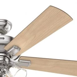 Crestfield 52 in. Indoor Brushed Nickel Ceiling Fan with Light Kit and Remote by Hunter -Hunter Sales brushed nickel hunter ceiling fans with lights 51858 4f 1000