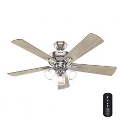 Crestfield 52 in. Indoor Brushed Nickel Ceiling Fan with Light Kit and Remote by Hunter