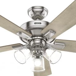Crestfield 52 in. Indoor Brushed Nickel Ceiling Fan with Light Kit and Remote by Hunter -Hunter Sales brushed nickel hunter ceiling fans with lights 51858 d4 1000