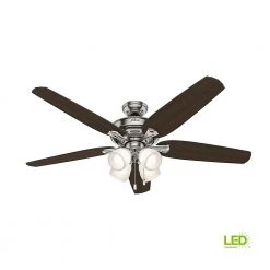 Channing 60 in. LED Indoor Brushed Nickel Ceiling Fan with Light Kit by Hunter -Hunter Sales brushed nickel hunter ceiling fans with lights 54131 76 1000