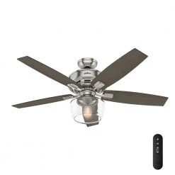 Bennett 52 in. LED Indoor Brushed Nickel Ceiling Fan with Globe Light Kit and Handheld Remote Control by Hunter