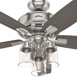 Bennett 52 in. LED Indoor Brushed Nickel Ceiling Fan with 3-Light Kit and Handheld Remote Control by Hunter -Hunter Sales brushed nickel hunter ceiling fans with lights 54190 1d 1000