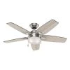 Antero 46 in. LED Indoor Brushed Nickel Ceiling Fan with Light by Hunter
