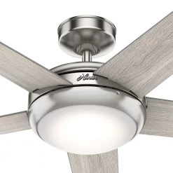 Barton 52 in. LED Indoor Brushed Nickel Ceiling Fan with Light and Remote Control by Hunter -Hunter Sales brushed nickel hunter ceiling fans with lights 59654 4f 1000