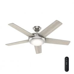 Barton 52 in. LED Indoor Brushed Nickel Ceiling Fan with Light and Remote Control by Hunter