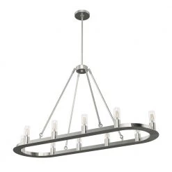 Saddlewood 10-Light Brushed Nickel Linear Chandelier Dining Room Light by Hunter -Hunter Sales brushed nickel hunter chandeliers 19028 4f 1000