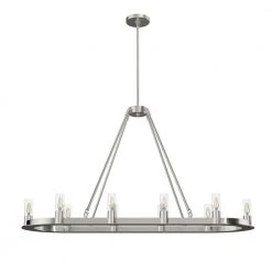 Saddlewood 10-Light Brushed Nickel Linear Chandelier Dining Room Light by Hunter
