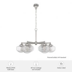 Saddle Creek 6-Light Brushed Nickel Schoolhouse Chandelier with Clear Seeded Glass Shades by Hunter -Hunter Sales brushed nickel hunter chandeliers 19064 1d 1000