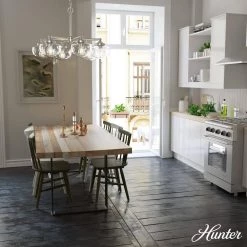 Saddle Creek 6-Light Brushed Nickel Schoolhouse Chandelier with Clear Seeded Glass Shades by Hunter -Hunter Sales brushed nickel hunter chandeliers 19064 40 1000