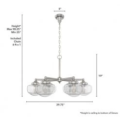 Saddle Creek 6-Light Brushed Nickel Schoolhouse Chandelier with Clear Seeded Glass Shades by Hunter -Hunter Sales brushed nickel hunter chandeliers 19064 66 1000
