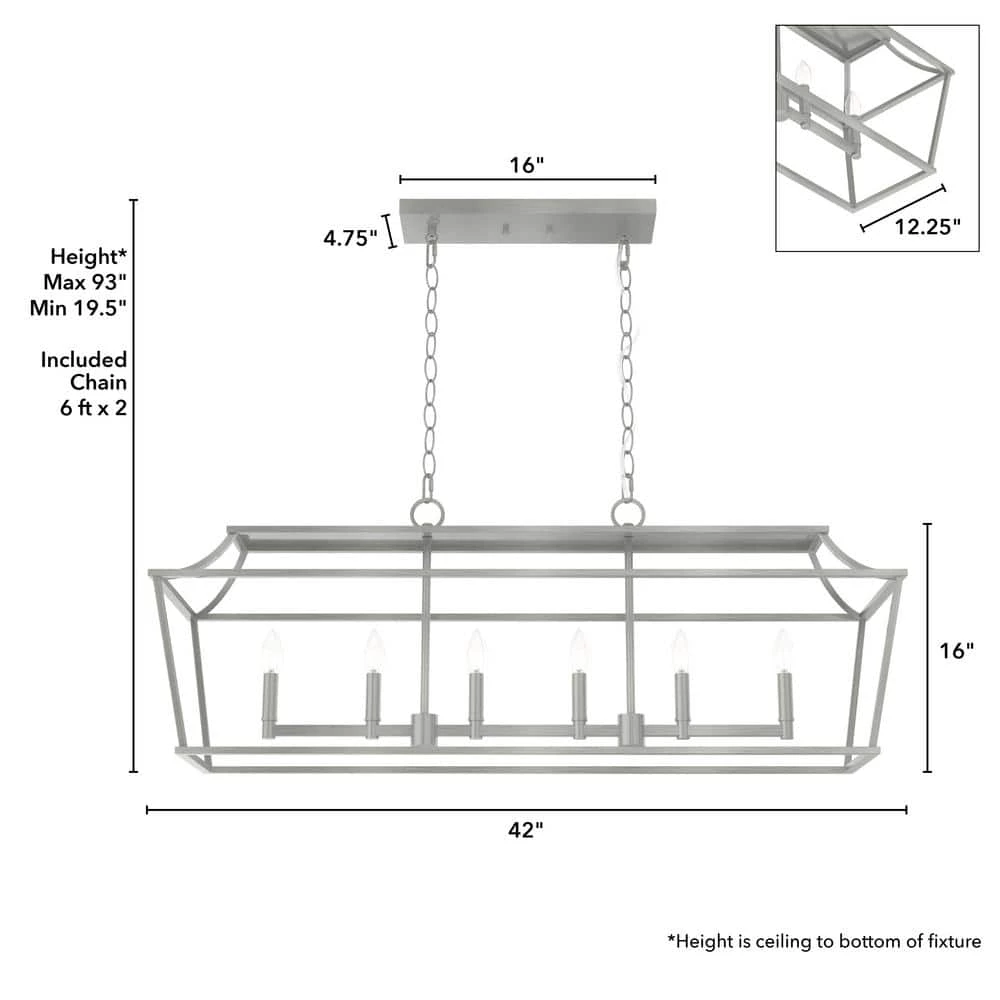Laurel Ridge 6 Light Brushed Nickel Linear Chandelier Kitchen Light by Hunter 7 Laurel Ridge 6 Light Brushed Nickel Linear Chandelier Kitchen Light by Hunter - Image 5