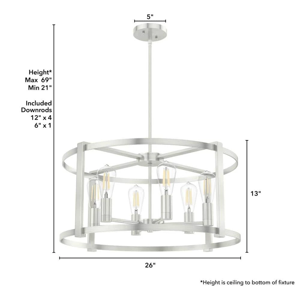 Astwood 6 Light Brushed Nickel Branch Chandelier Dining Room Light by Hunter 8 Astwood 6 Light Brushed Nickel Branch Chandelier Dining Room Light by Hunter - Image 6