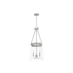 Devon Park 3 Light Brushed Nickel Island Pendant Light with Clear Glass Shade Foyer Light by Hunter