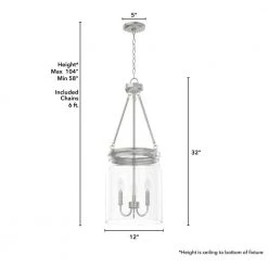 Devon Park 3 Light Brushed Nickel Island Pendant Light with Clear Glass Shade Foyer Light by Hunter -Hunter Sales brushed nickel hunter chandeliers 19154 77 1000