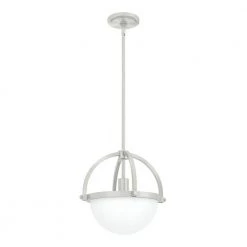 Wedgefield 1 Light Brushed Nickel Island Pendant with Frosted Cased White Glass Shade Kitchen Light by Hunter