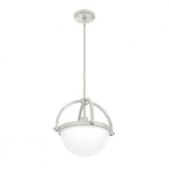 Wedgefield 1 Light Brushed Nickel Island Pendant with Frosted Cased White Glass Shade Kitchen Light by Hunter -Hunter Sales brushed nickel hunter chandeliers 19233 c3 1000