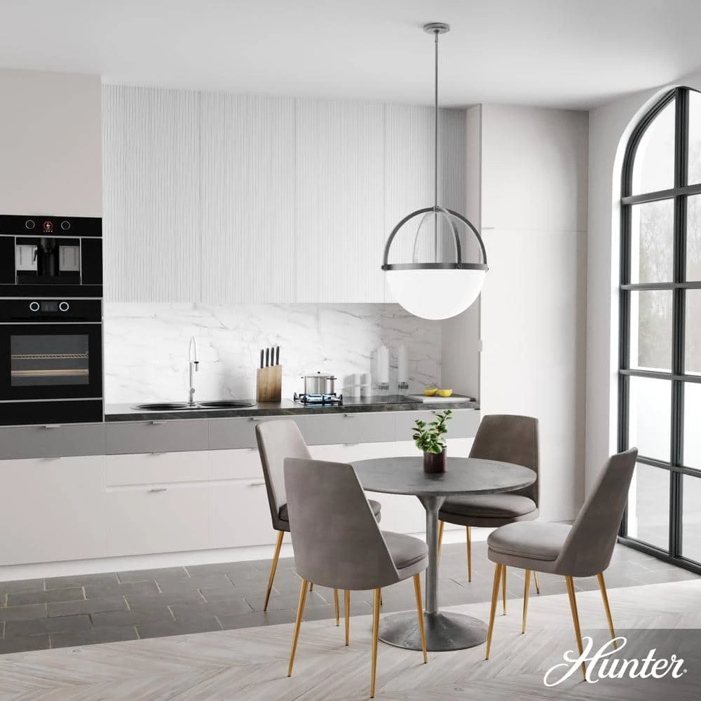 Wedgefield 4-Light Brushed Nickel Island Pendant Light with Frosted Glass Shade by Hunter 5 Wedgefield 4-Light Brushed Nickel Island Pendant Light with Frosted Glass Shade by Hunter - Image 3