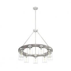 Devon Park 9 Light Brushed Nickel Wagonwheel Chandelier with Clear Glass Shades Kitchen Light by Hunter -Hunter Sales brushed nickel hunter chandeliers 19246 4f 1000