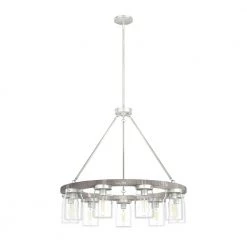 Devon Park 9 Light Brushed Nickel Wagonwheel Chandelier with Clear Glass Shades Kitchen Light by Hunter